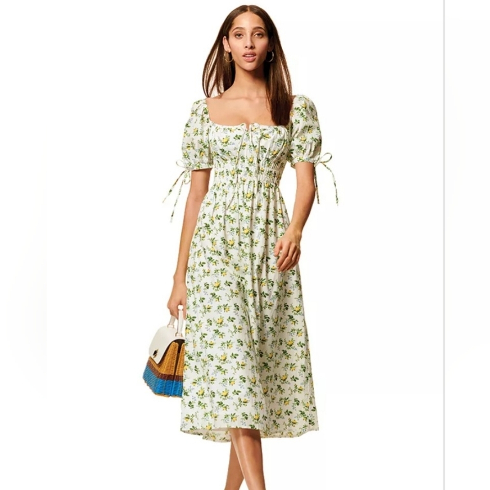 Faithfull the Brand Handprinted Cotton Midi Dress, Floral, 2, Cottage Vacation